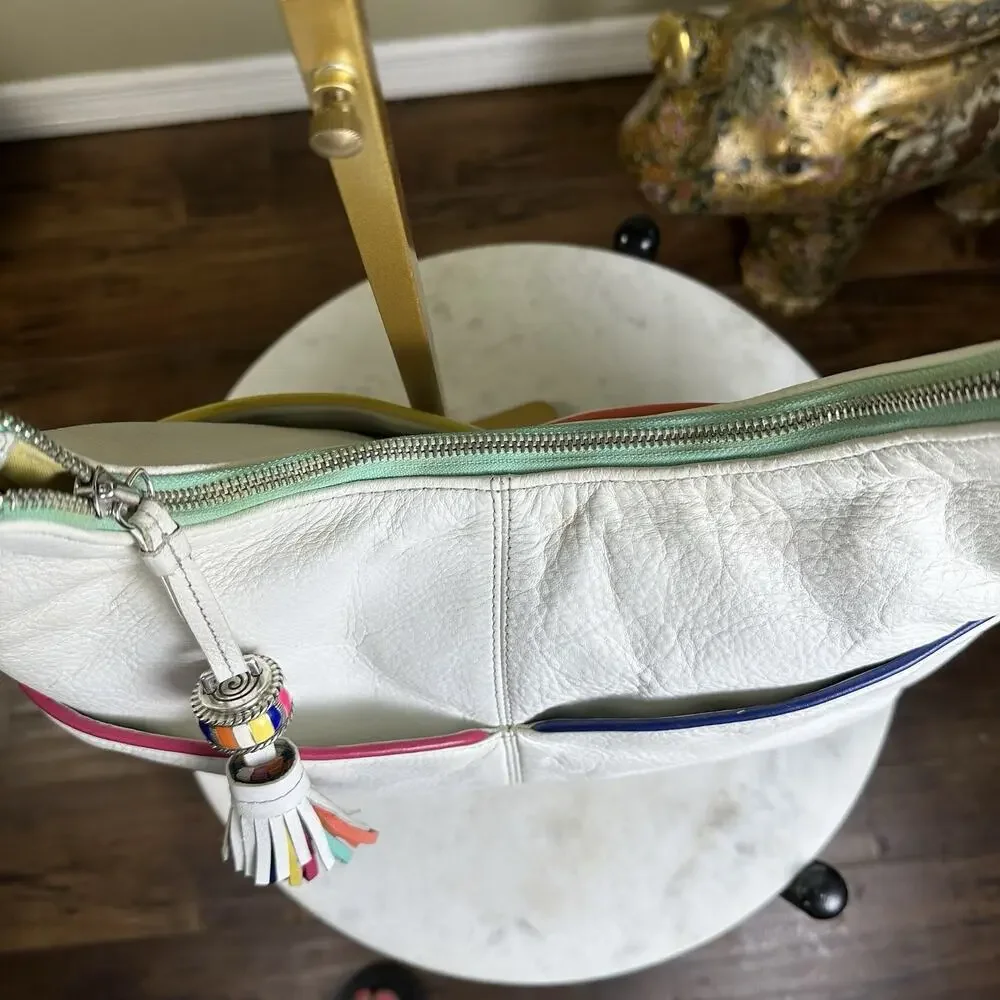 Brighton Lumina Hobo bag White with piping butter Soft Leather Perfect Ornate